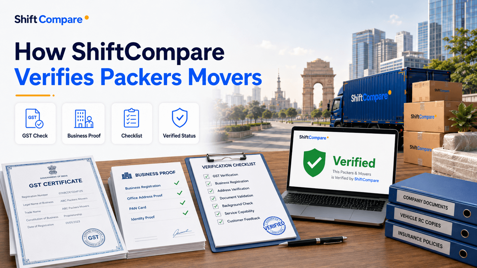 How ShiftCompare verifies packers movers with GST checks, business proof and service capability review
